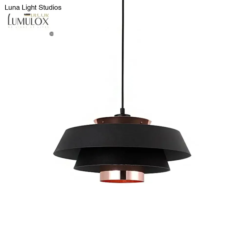 3-Tier Retro Drum Style Ceiling Fixture in Black for Restaurant