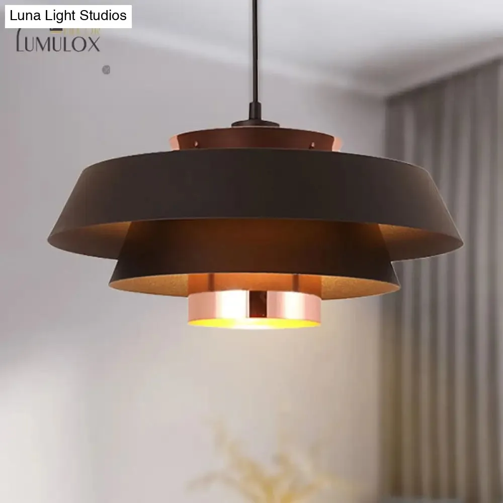 3-Tier Retro Drum Style Ceiling Fixture in Black for Restaurant