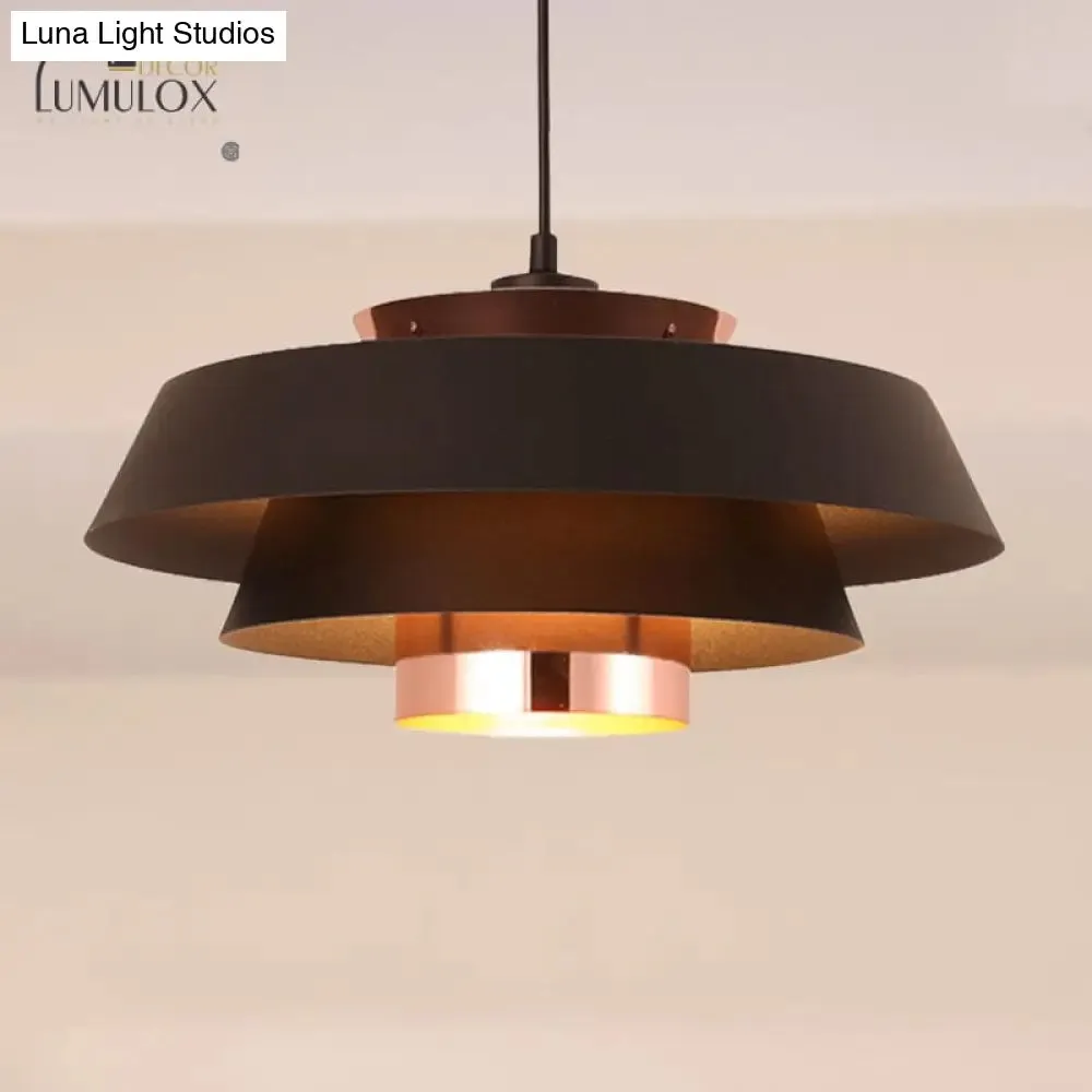 3-Tier Retro Drum Style Ceiling Fixture in Black for Restaurant