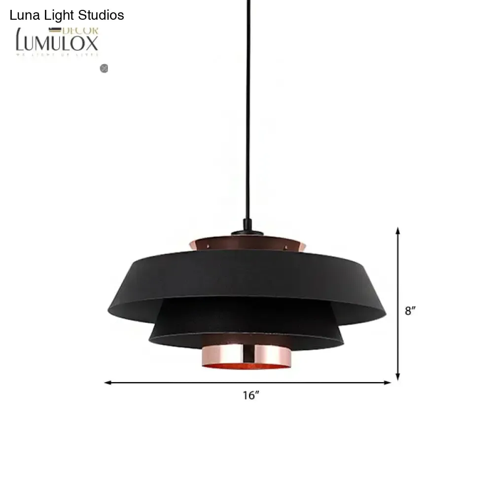3-Tier Retro Drum Style Ceiling Fixture in Black for Restaurant