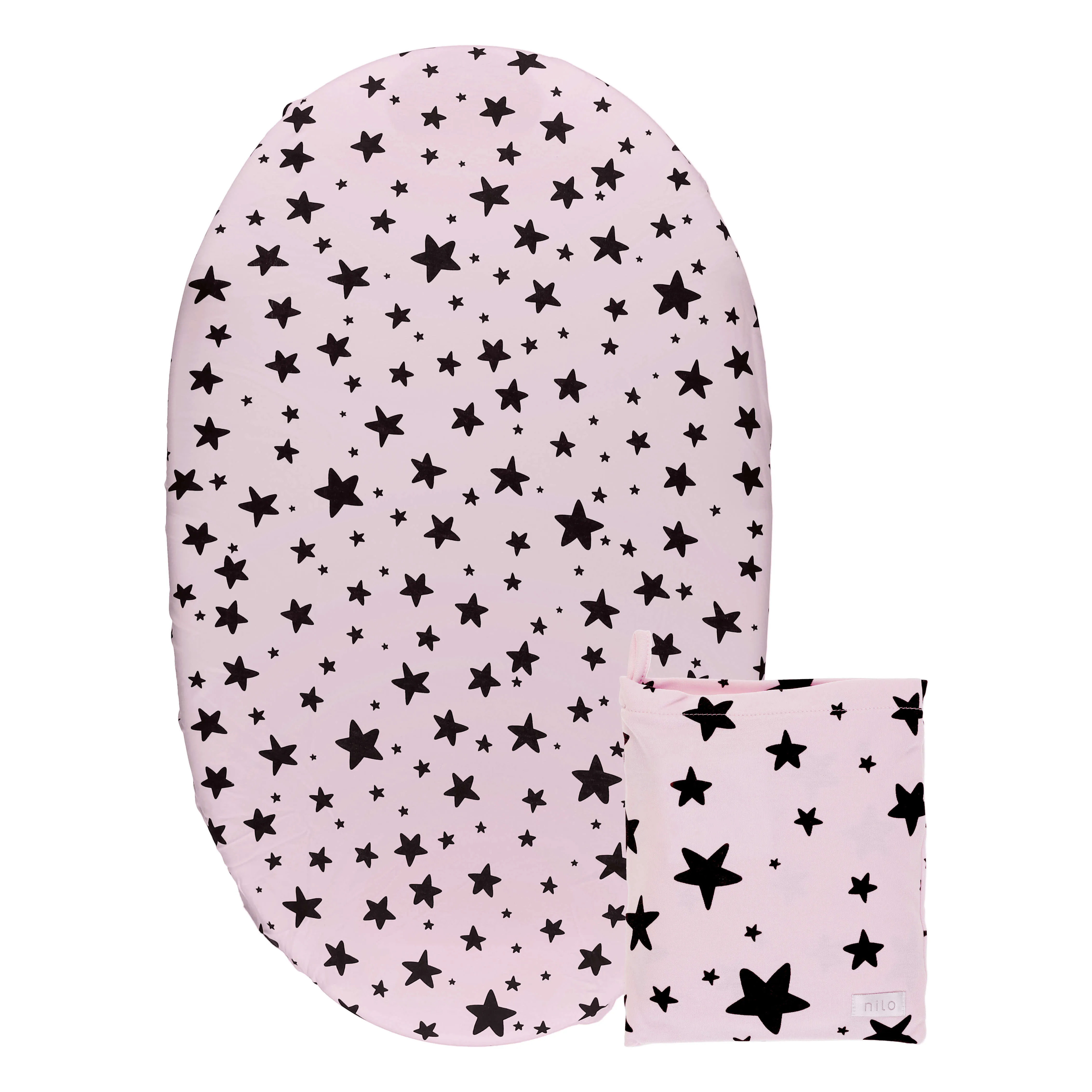 Bassinet Sheet Black Stars/Pink