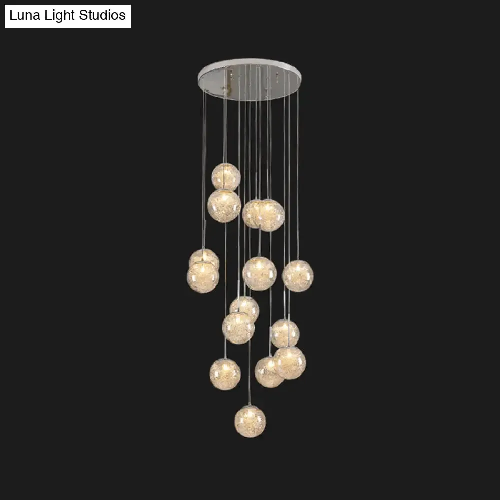 Clear Glass Spherical Multi Light Pendant Hanging Lamp  for Stairs