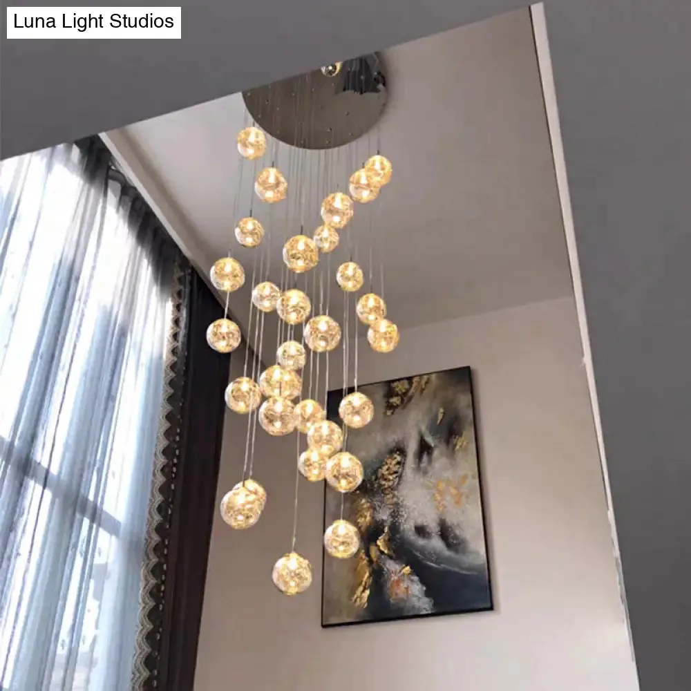 Clear Glass Spherical Multi Light Pendant Hanging Lamp  for Stairs