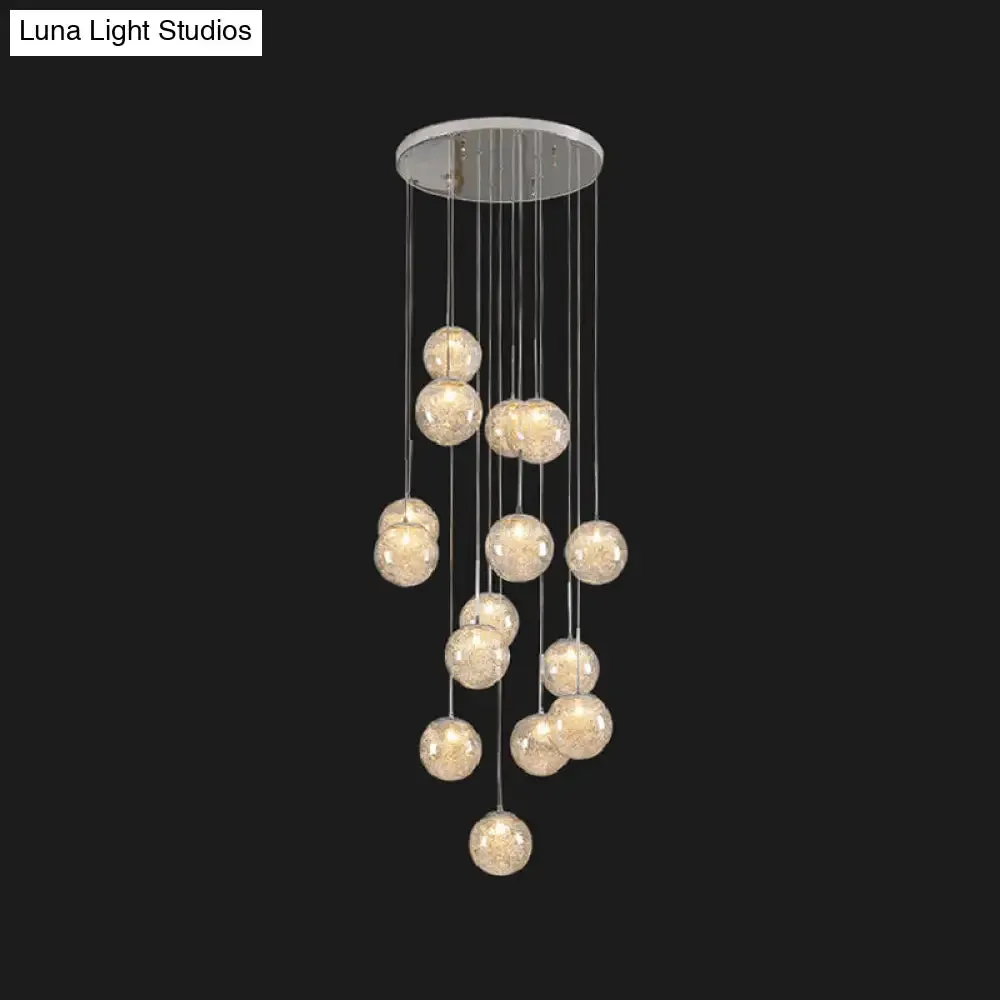 Clear Glass Spherical Multi Light Pendant Hanging Lamp  for Stairs