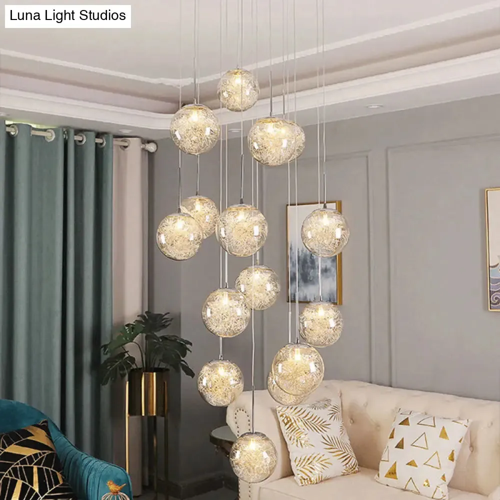 Clear Glass Spherical Multi Light Pendant Hanging Lamp  for Stairs