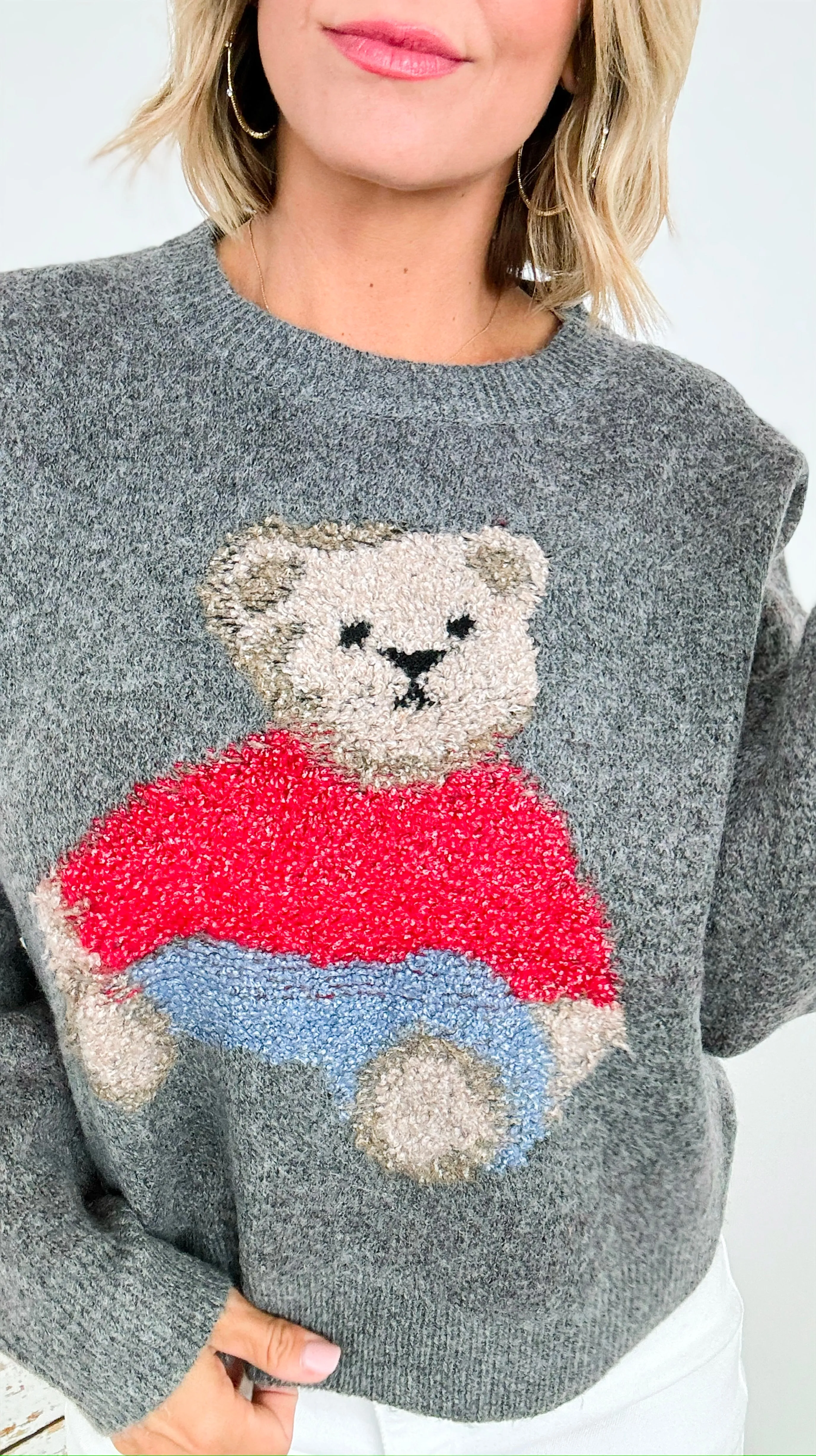 Cozy Bear Knit Sweater - Grey