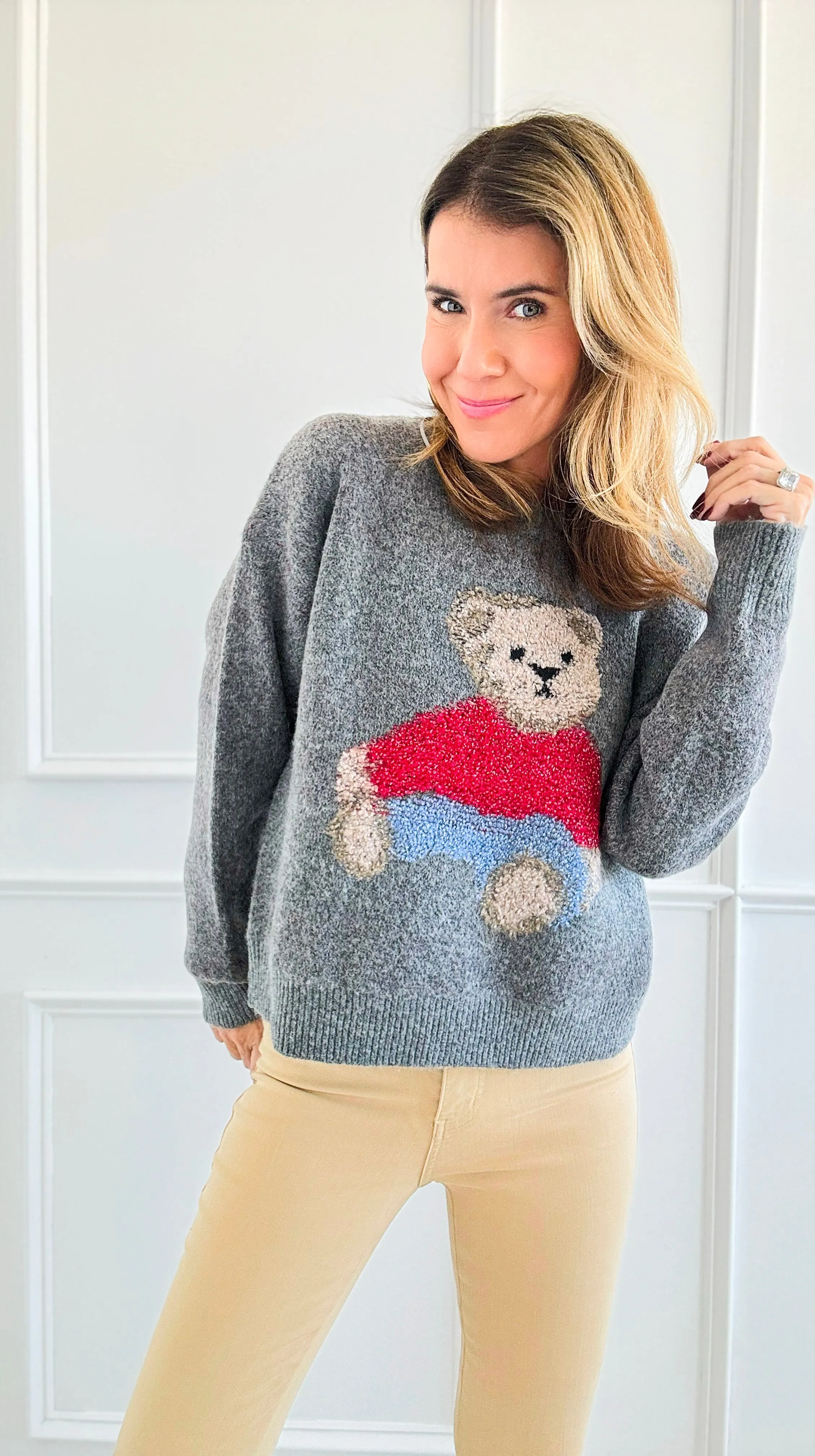 Cozy Bear Knit Sweater - Grey
