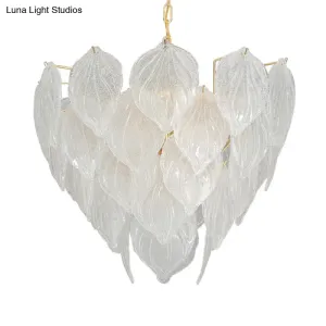 Gold Leaf Glass Pendant Chandelier - 1-Light Living Room Ceiling Fixture, 16"/23.5"/31.5" Wide