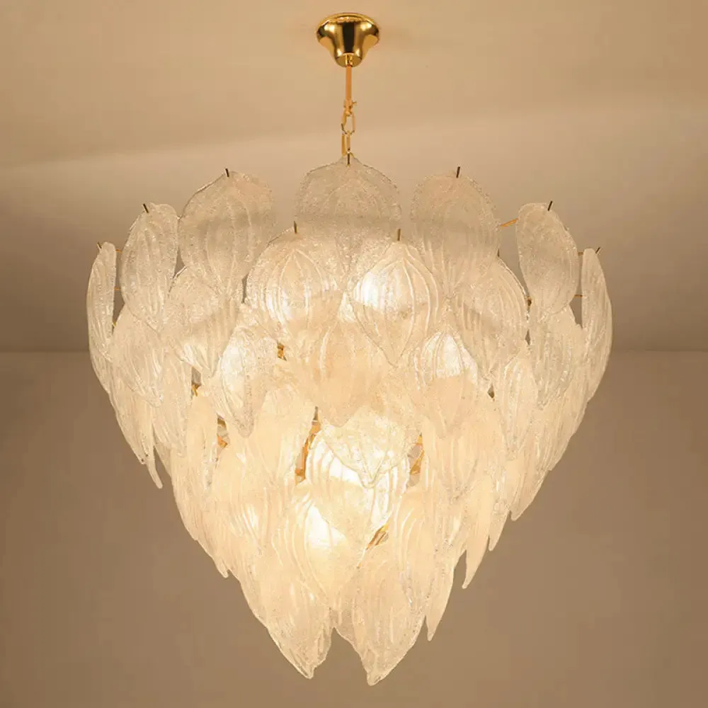 Gold Leaf Glass Pendant Chandelier - 1-Light Living Room Ceiling Fixture, 16"/23.5"/31.5" Wide