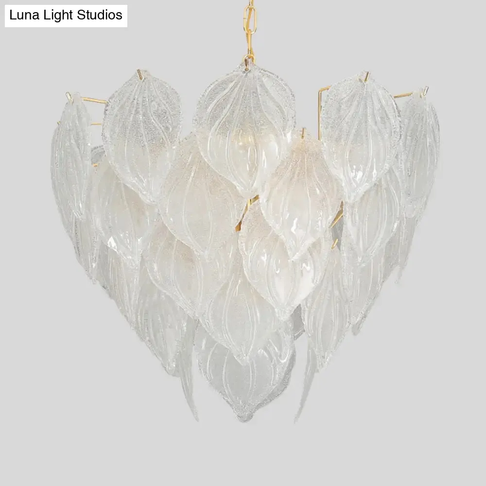Gold Leaf Glass Pendant Chandelier - 1-Light Living Room Ceiling Fixture, 16"/23.5"/31.5" Wide