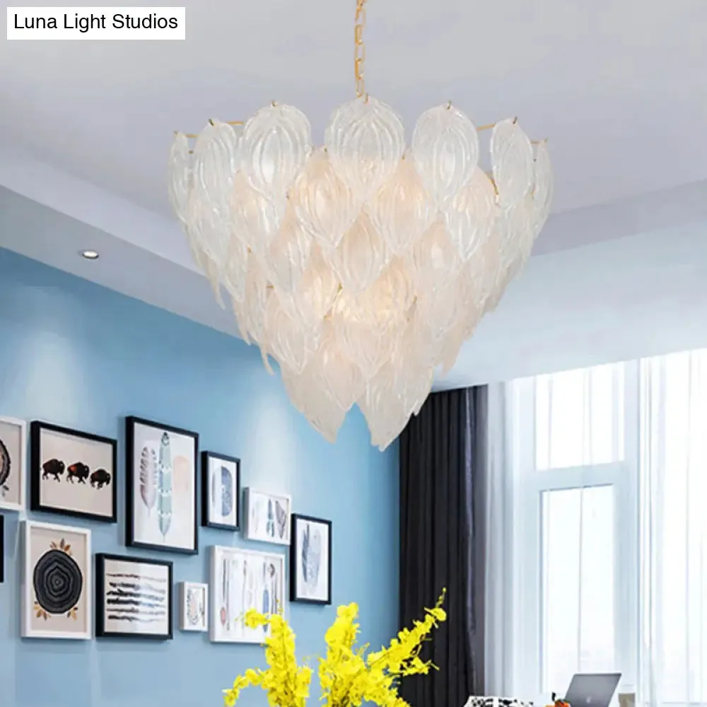 Gold Leaf Glass Pendant Chandelier - 1-Light Living Room Ceiling Fixture, 16"/23.5"/31.5" Wide