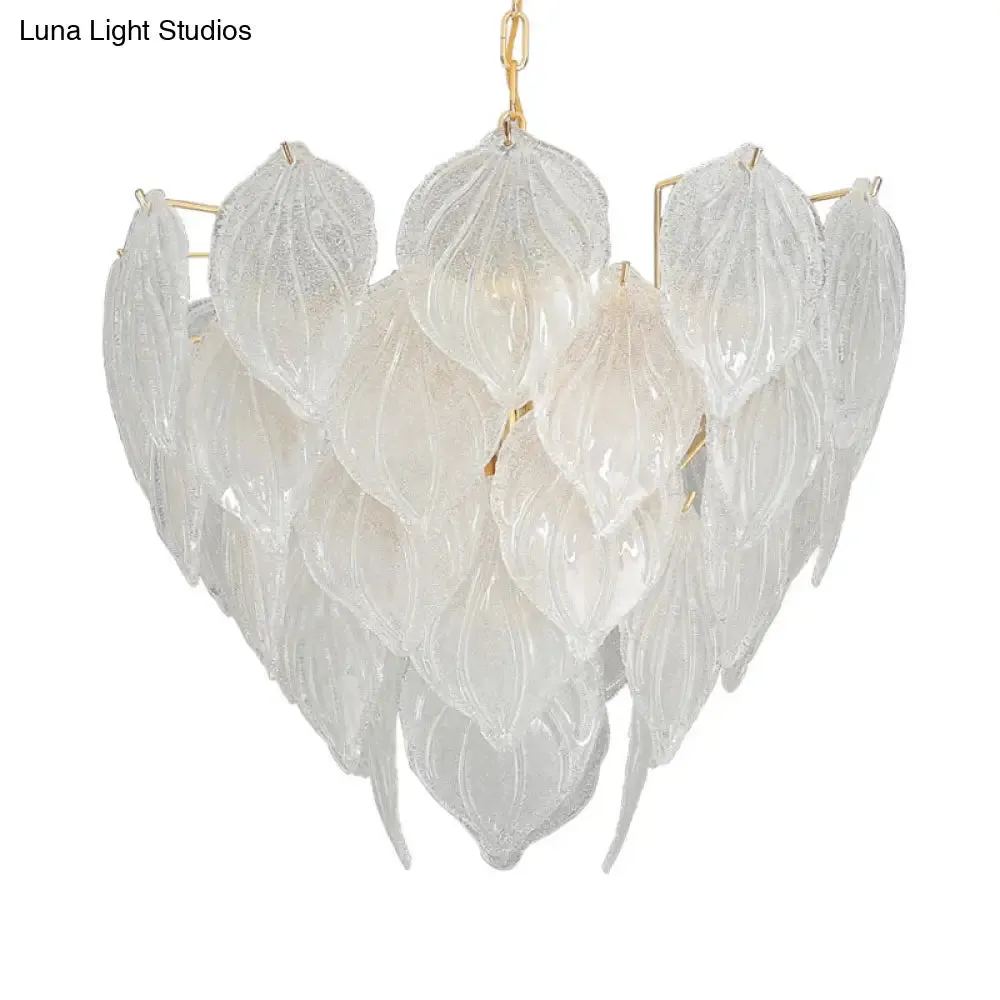 Gold Leaf Glass Pendant Chandelier - 1-Light Living Room Ceiling Fixture, 16"/23.5"/31.5" Wide