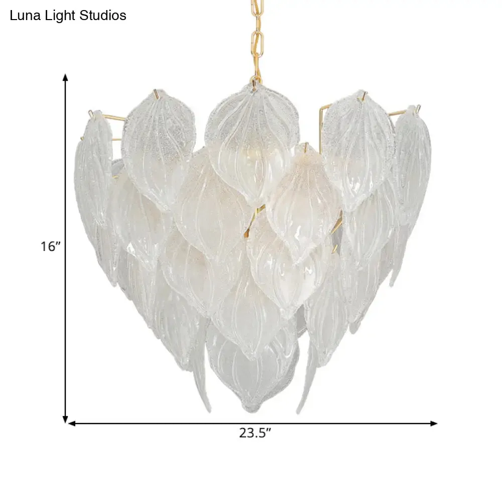Gold Leaf Glass Pendant Chandelier - 1-Light Living Room Ceiling Fixture, 16"/23.5"/31.5" Wide