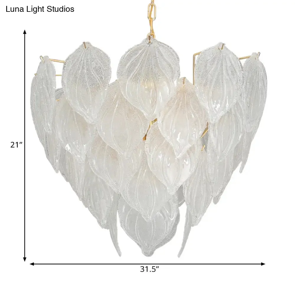 Gold Leaf Glass Pendant Chandelier - 1-Light Living Room Ceiling Fixture, 16"/23.5"/31.5" Wide