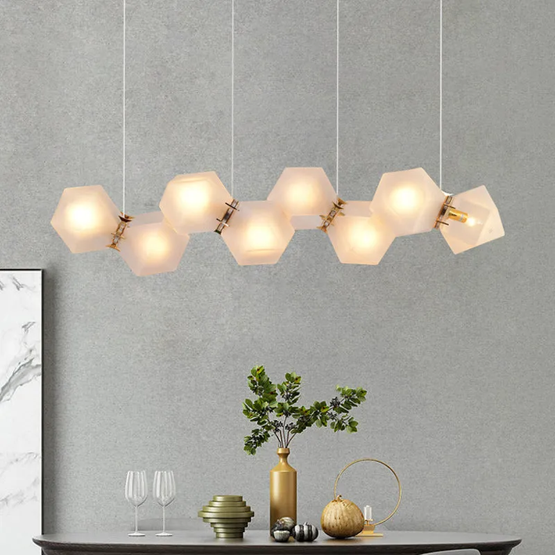 Postmodern Geometric Frosted Glass 6/8/10 Head Gold Hanging Chandelier for a Stylish Lighting Solution