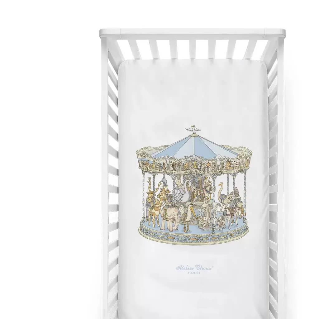 Satin Fitted Sheet Carousel Blue