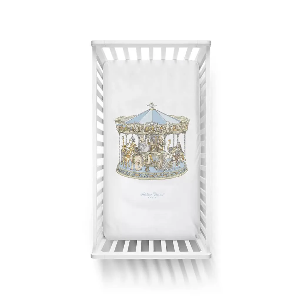 Satin Fitted Sheet Carousel Blue