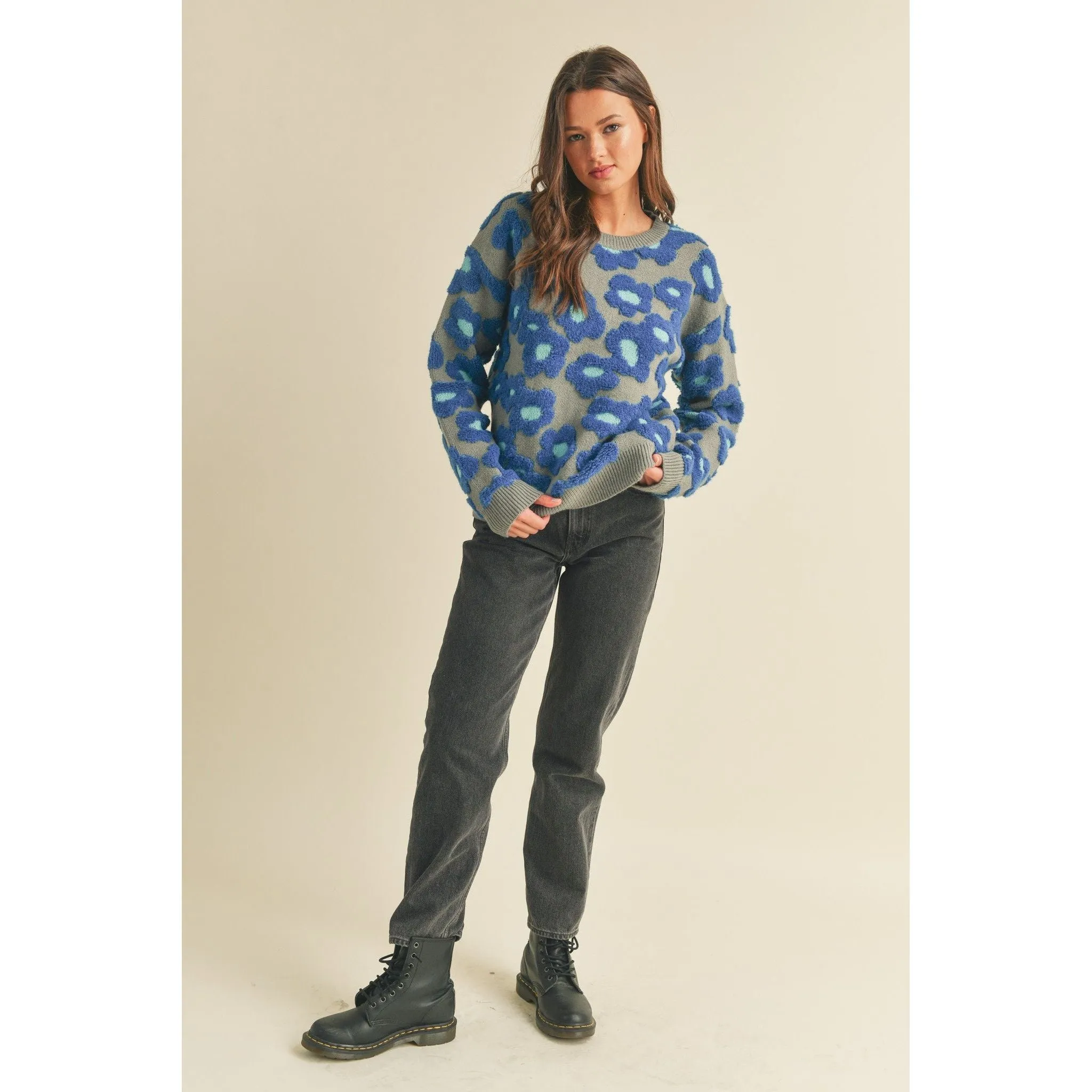 Sherpa Floral Knit Sweater