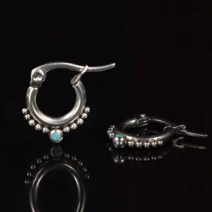 Small Dotted Hoop Earrings with Turquoise Stone
