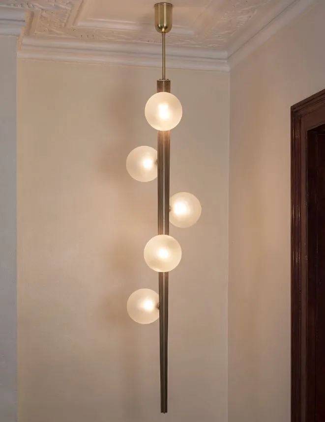 Statement Wooden Ceiling Light With Glass Globes