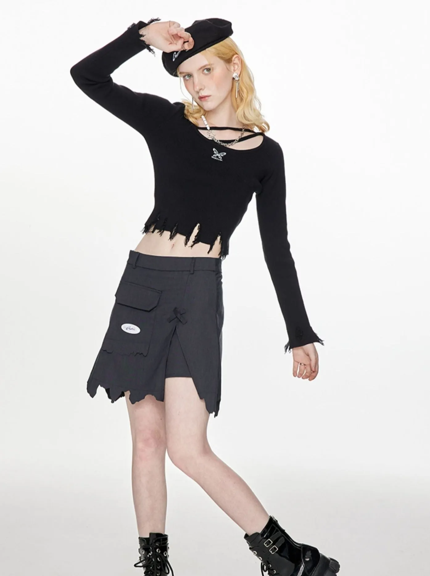 Trendy Pocket Logo Mode Skirt