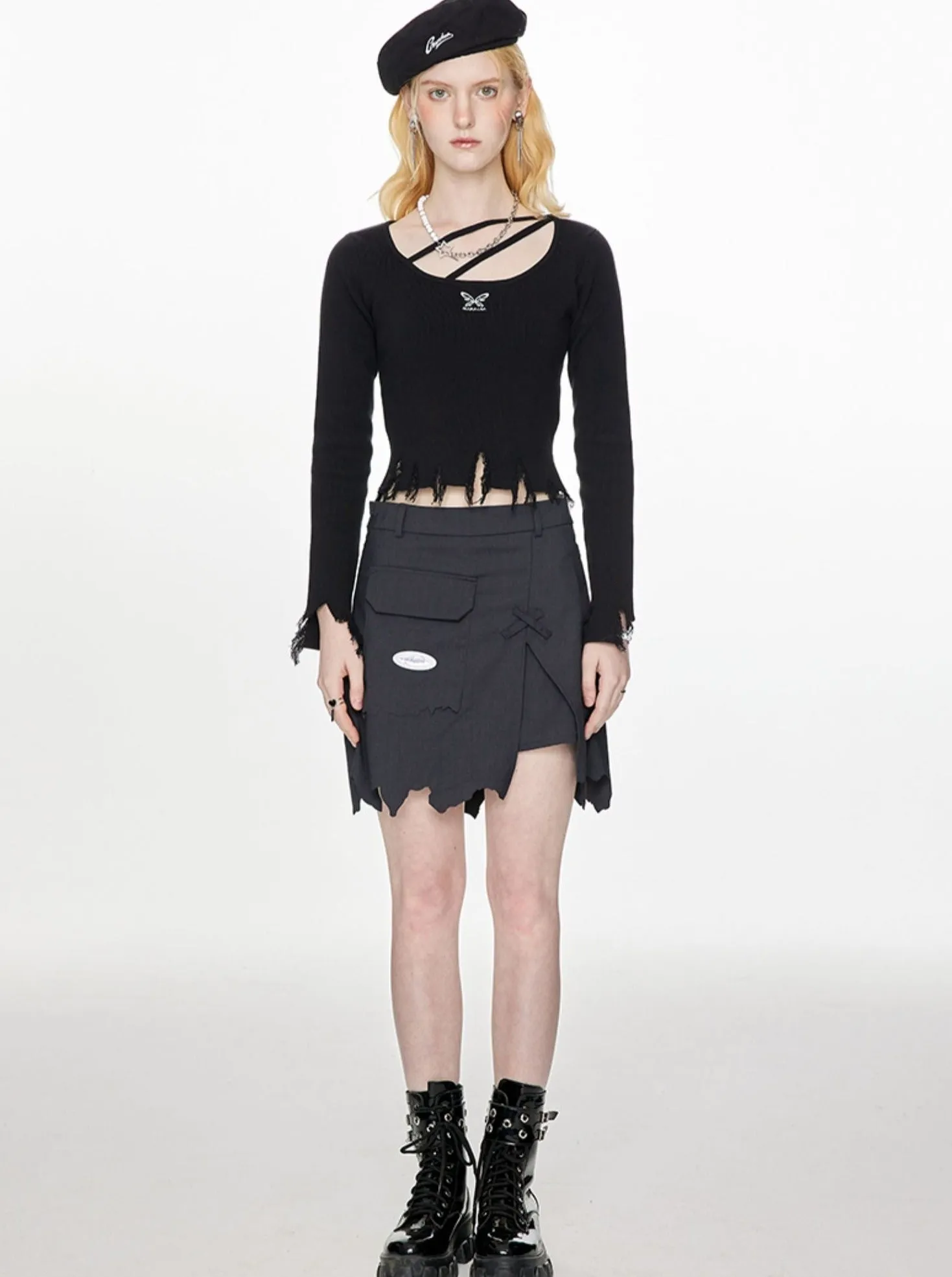Trendy Pocket Logo Mode Skirt